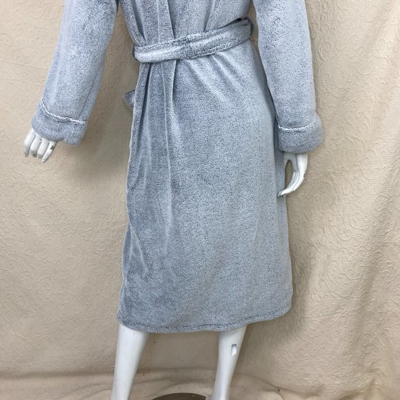 Oscar de la Renta Pink Label Plush Gray Shawl Collar Robe Satin Trim Belt - Picture 10 of 14